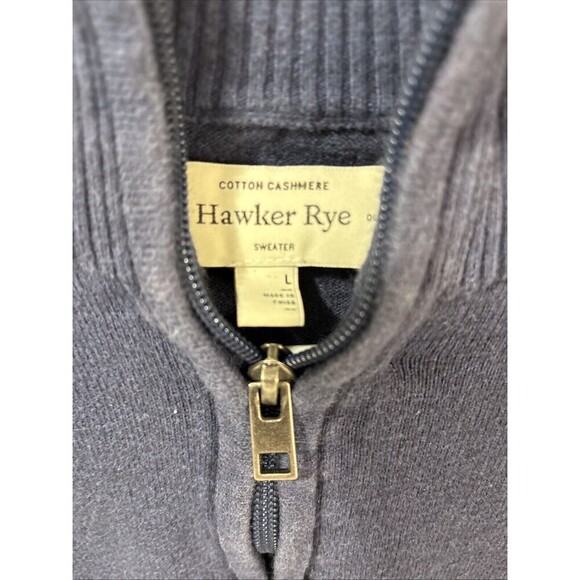 Hawker Rye Mens Navy Cotton Cashmere Blend Sweater Size Large 1/4 Zip Mock Neck - Picture 2 of 8
